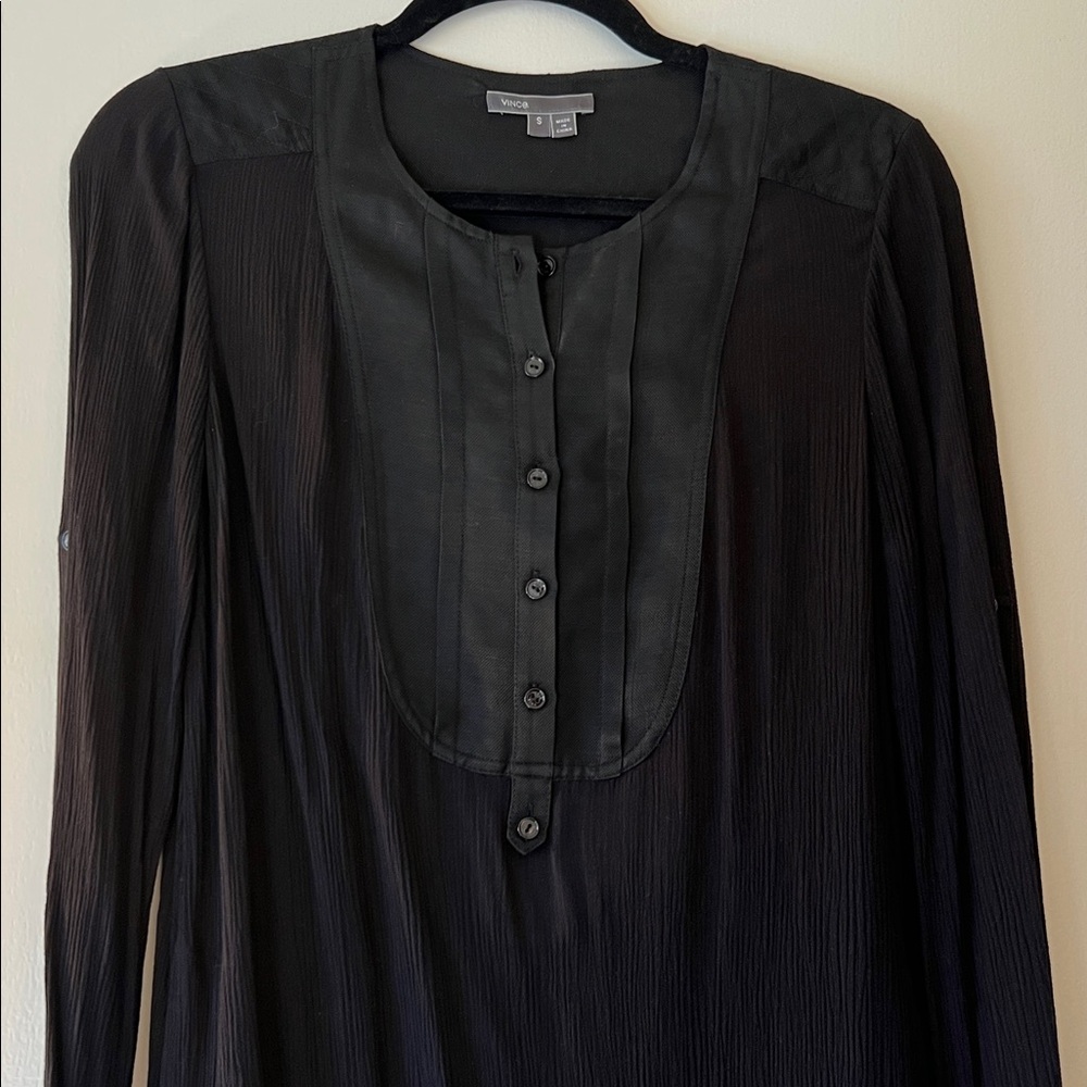 Vince Black Long-Sleeve Button Placket Tunic